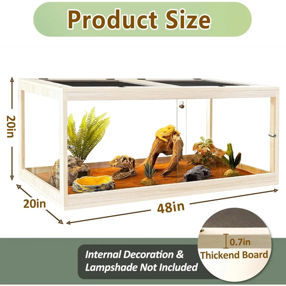 Bearded Dragon Habitat: 81 Gallon Glass Enclosure with Mesh Lid and Sliding Front Door for Reptiles