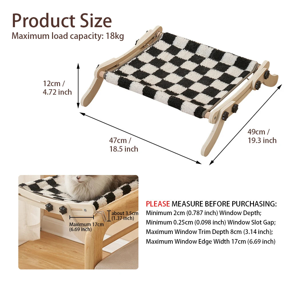 Cat Hammock, Dual-use Cat Window Hammock For Indoor Cats, Adjustable Wood Radiator Beds Cat Window Beds Holds Up 18kg