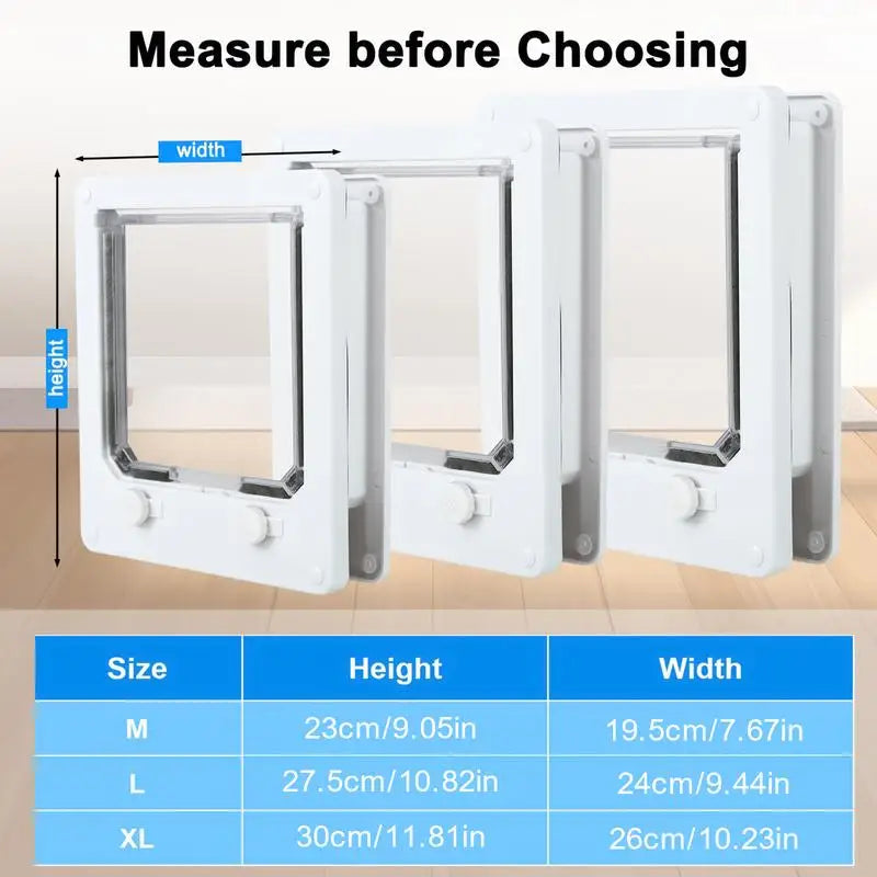 4 Way Cat Door Small Pet Door Locking Inside Dog Door Weatherproof Pet Exterior Bedroom Door for Pets Cats Puppy Kittens Puppies