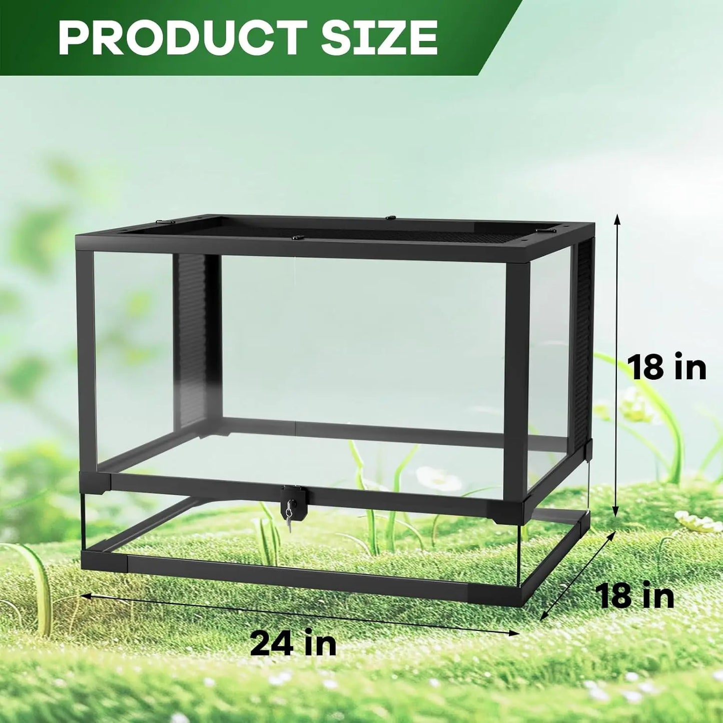 Reptile Glass Terrarium with Top & Side Screen Ventilation Reptile Terrarium, Double Hinge Door  Anti Escape Reptile Tank