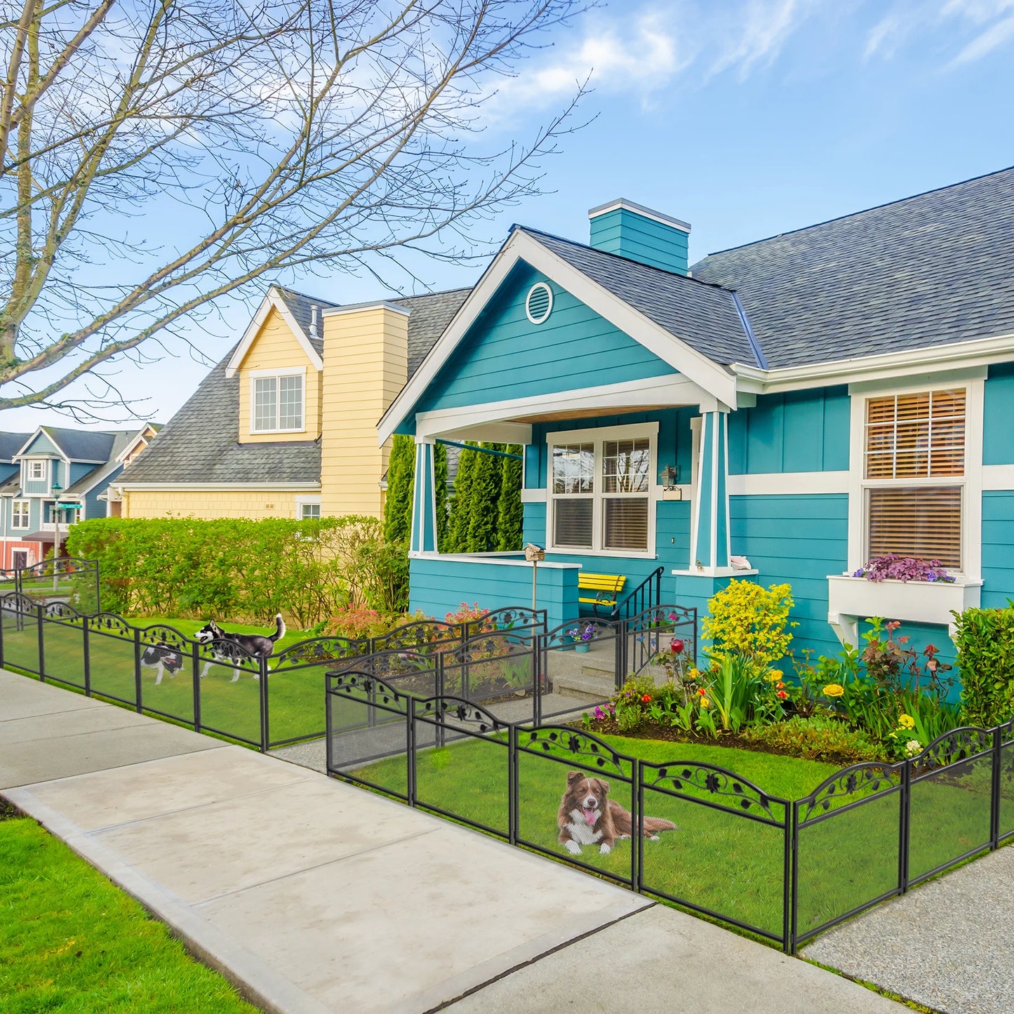 Decorative Black Garden Fencing 30.5in(H) X13ft(L) 5 Panels Metal Wire Edging Patio Landscape Flower Border Garden Fence