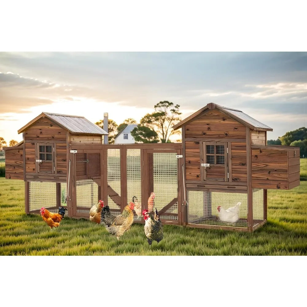 Large Wooden Chicken Coop, 160IN Outdoor Chicken Cages and Run with Nesting Boxes for 2-8 Chickens, Hen Run Poultry Pet