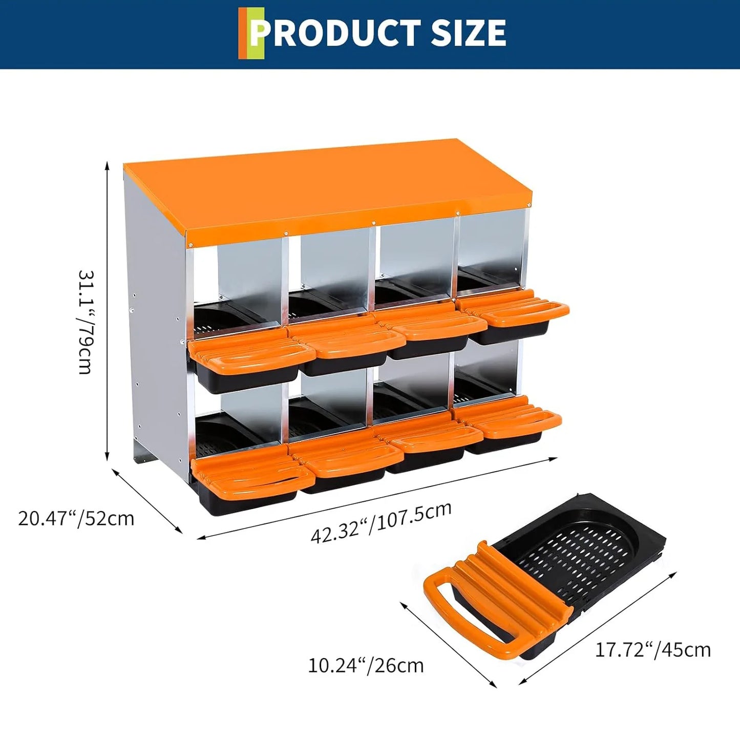 2-Tier Heavy Duty Metal Chicken Nesting Box 6/8/10 Compartment Roll Away Waterproof Roof Rust-Resistant Hen Coop Nest