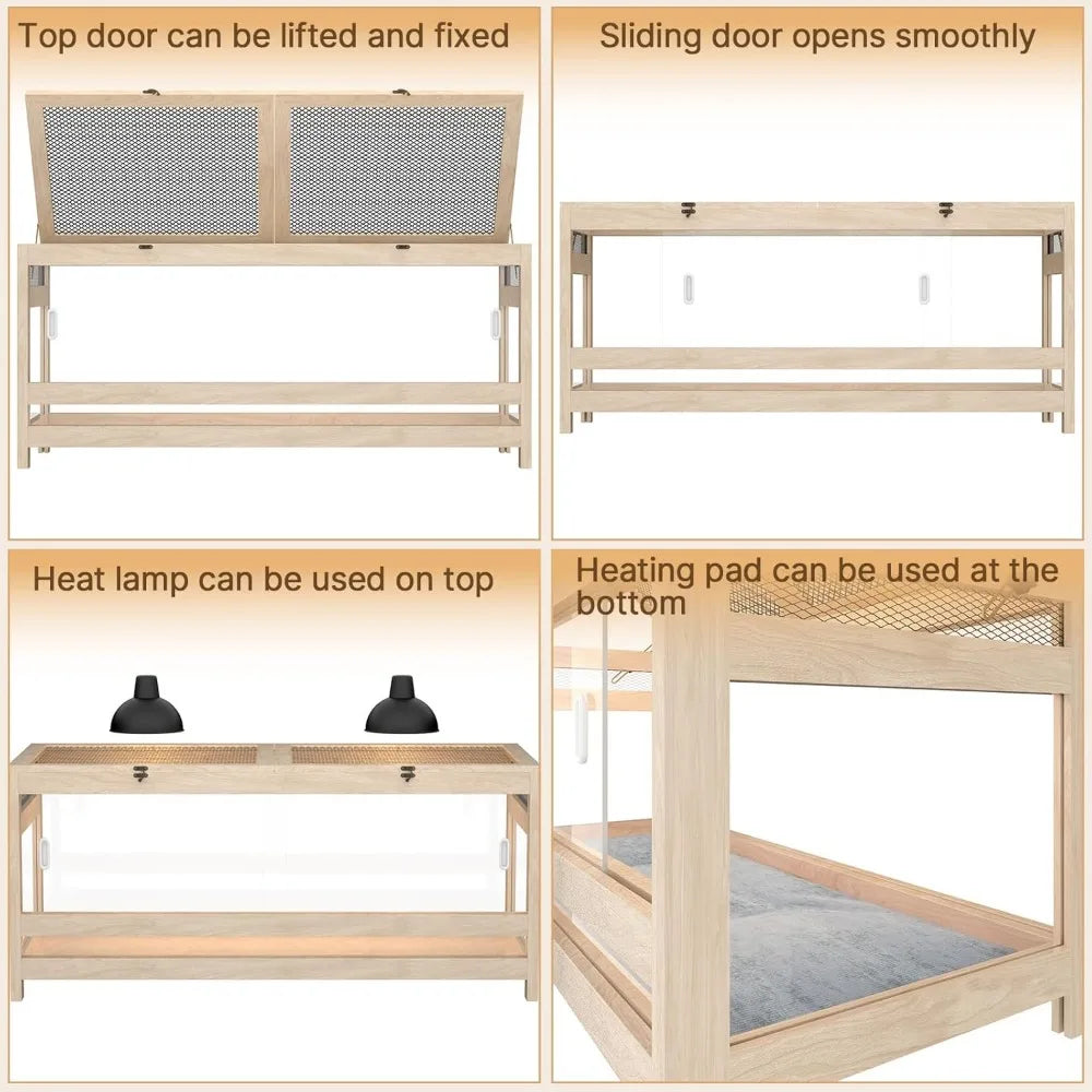 80 Gallon Large Reptile Tank – 4x2x2 Enclosure with Mesh Top & Acrylic Sides – Wooden Reptile Habitat for Bearded Dragons, Snake