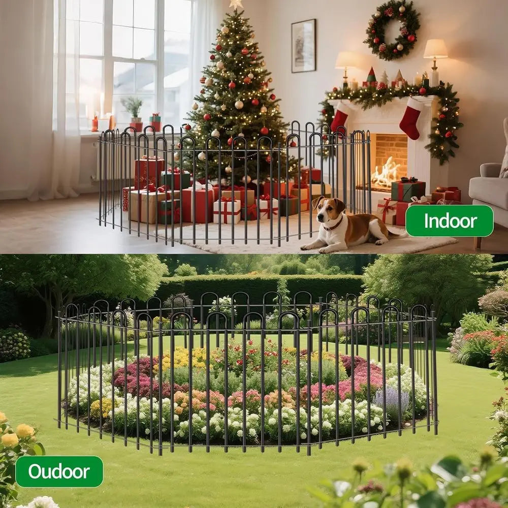 10 Panels Decorative Garden Fence with Gate, 40in(H)×21.6ft(L) Animal Barrier Fence, Metal Round Tube Garden Edging Border, Reus