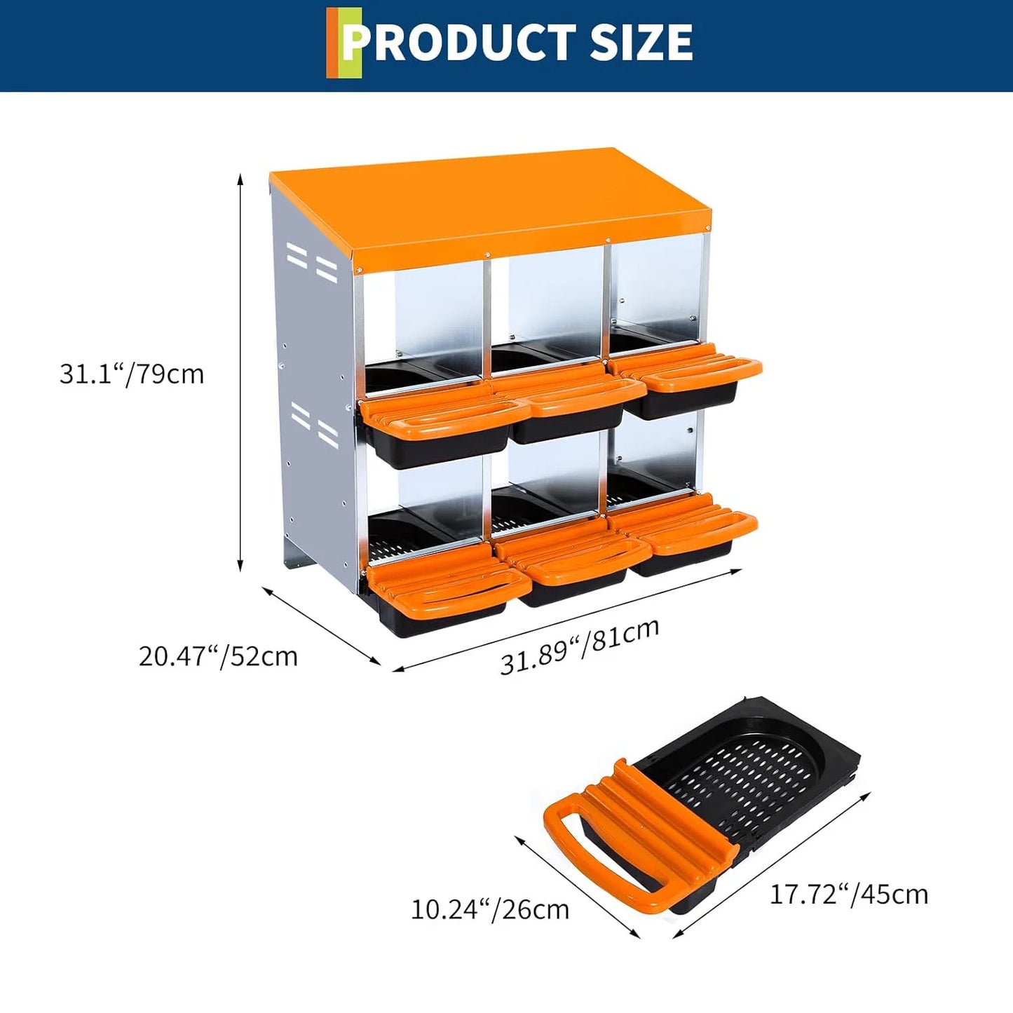 2-Tier Heavy Duty Metal Chicken Nesting Box 6/8/10 Compartment Roll Away Waterproof Roof Rust-Resistant Hen Coop Nest