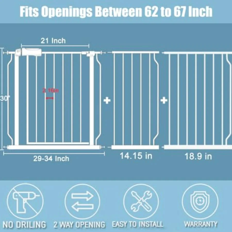 Extra Wide Long Baby Gates 6267 Inch Stairs Doorways Pet Dog Gate for Indoor Outdoor Use with Pressure Mount No Drill Installat