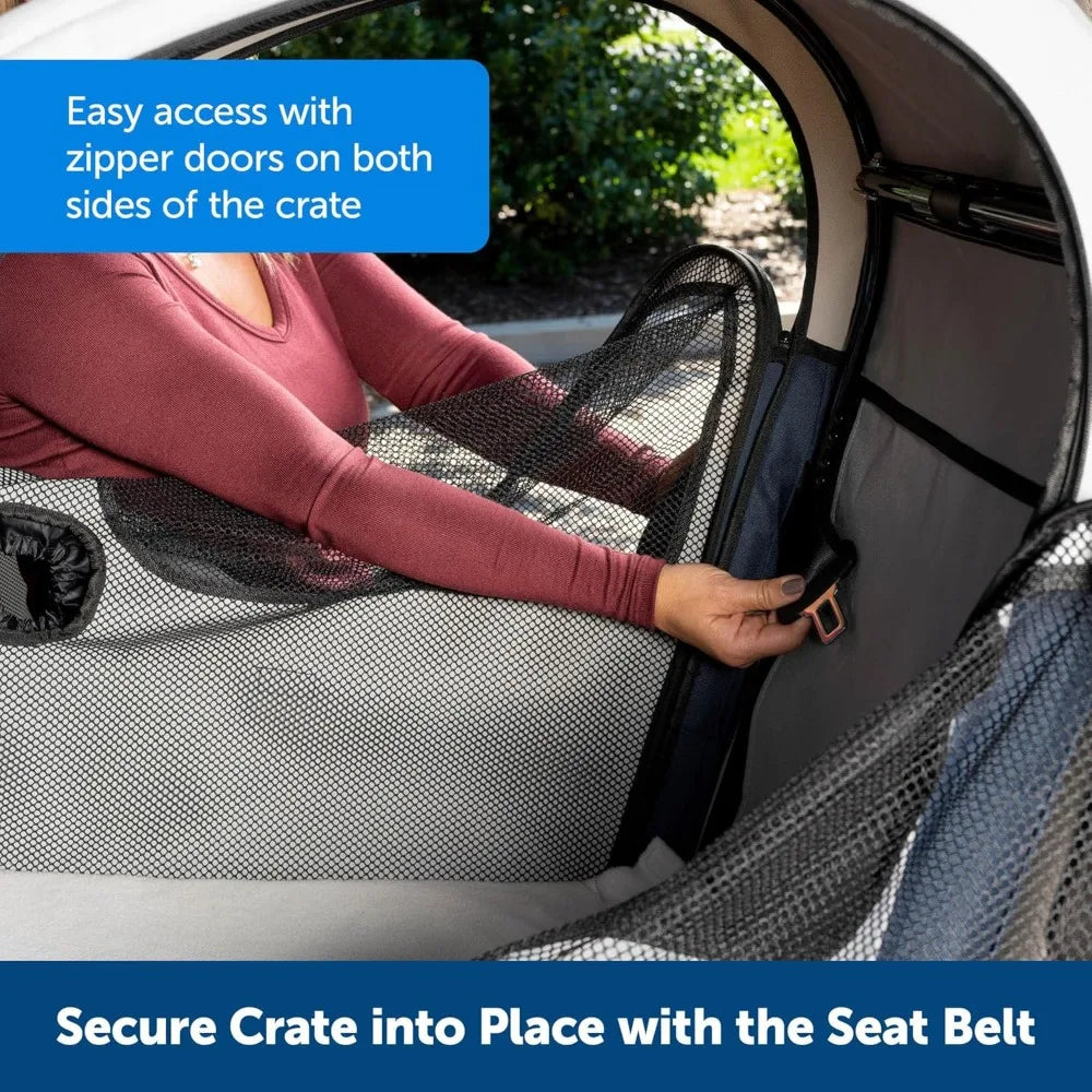 Happy Ride Collapsible Travel Crate - Safe Travel Containment with Heavy Duty Aluminum Frame, Mesh Windows, Convenient S