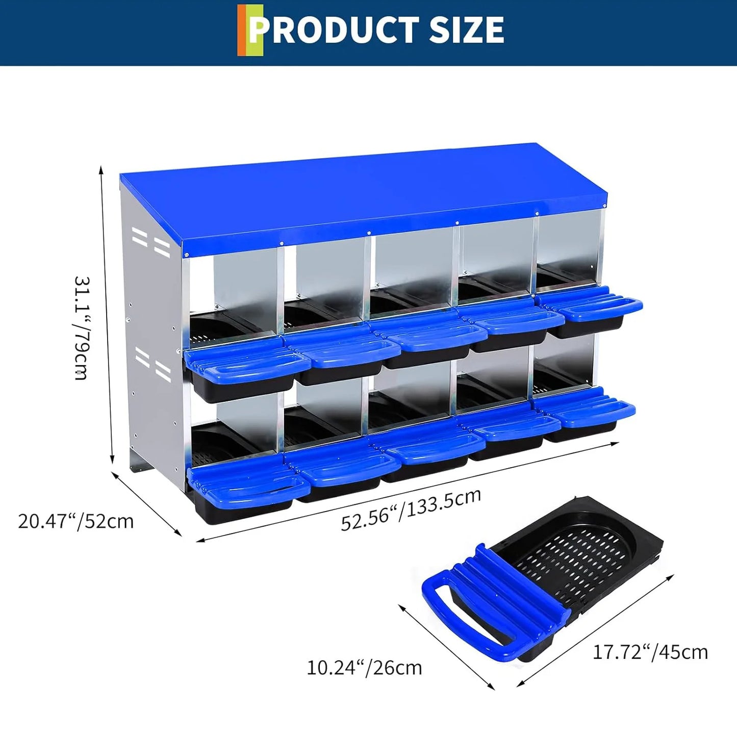 2-Tier Heavy Duty Metal Chicken Nesting Box 6/8/10 Compartment Roll Away Waterproof Roof Rust-Resistant Hen Coop Nest