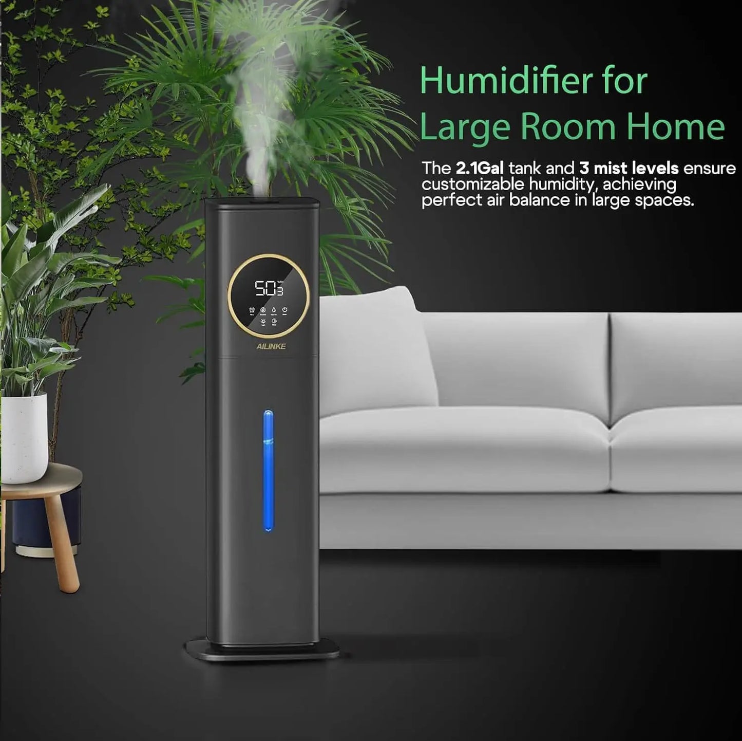 Plant Humidifier 8L, Indoor Reptile Fogger with Temp/Humidity Probe, Expandable Hose, 12H Timer