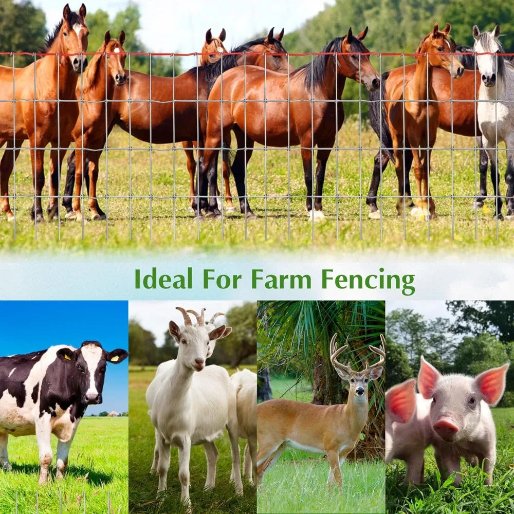 Heavy Duty 4x100ft Horse Fence with 2x4 Inch Mesh for Rust-Resistant Livestock Farming, Pasture, Garden, and Animal Enclosures