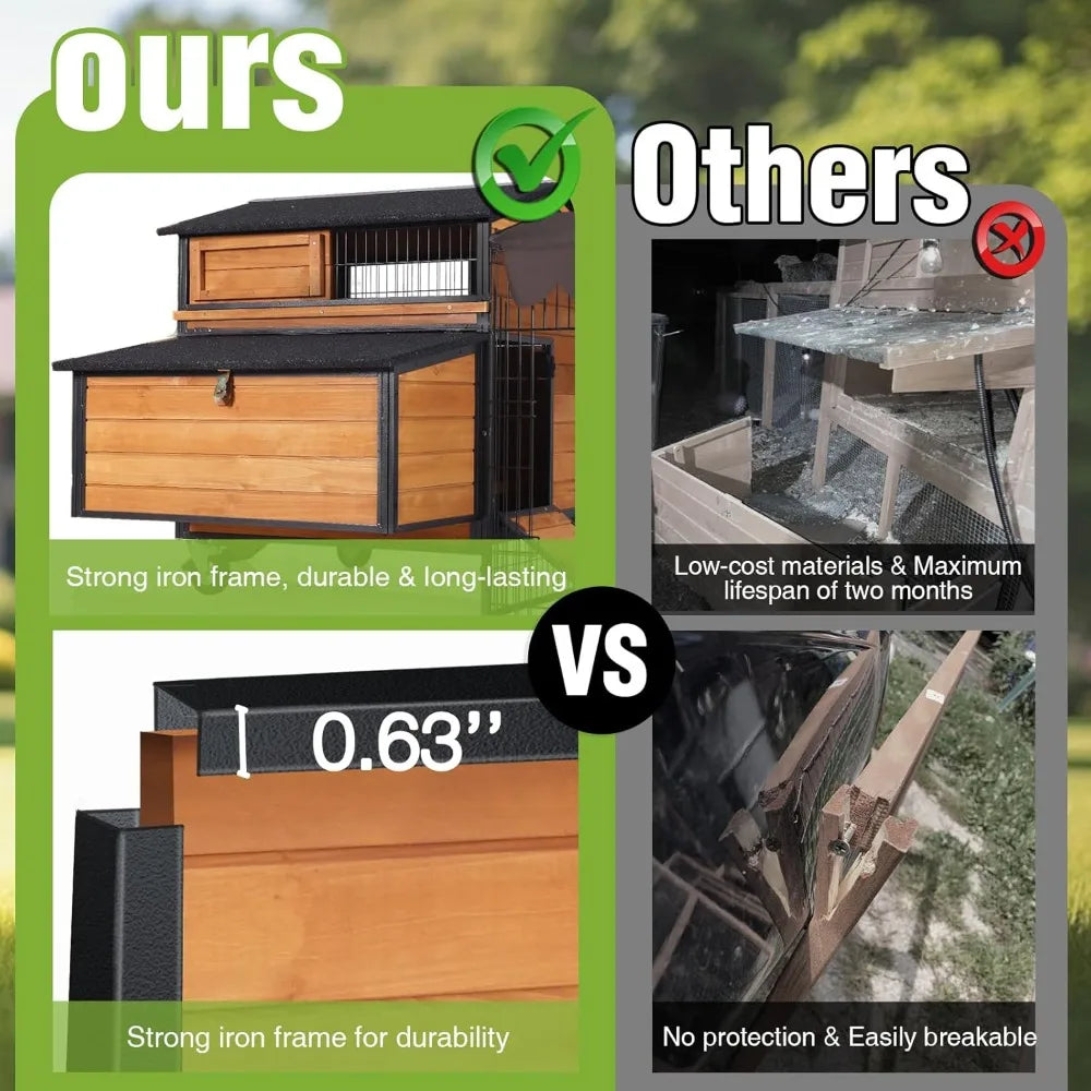 Mobile Chicken Coop with All-Around Metal Frame, 76.7 Large Chicken Coops with Super Large Wheels, Outdoor Poultry Coop