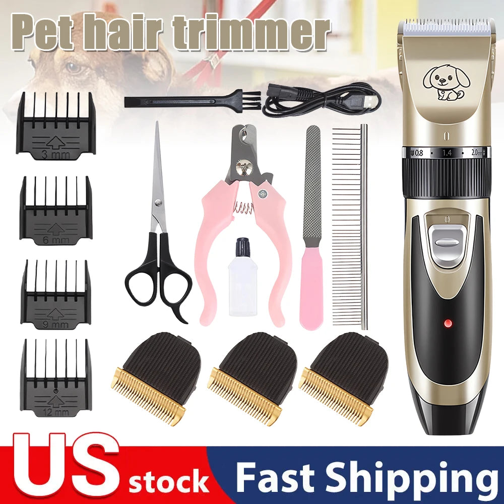 Professional Cat Dog Hair Clipper Grooming Kit Rechargeable Pet Hair Trimmer Shaver Set Animals Hair Cutting Machine Low-Noise
