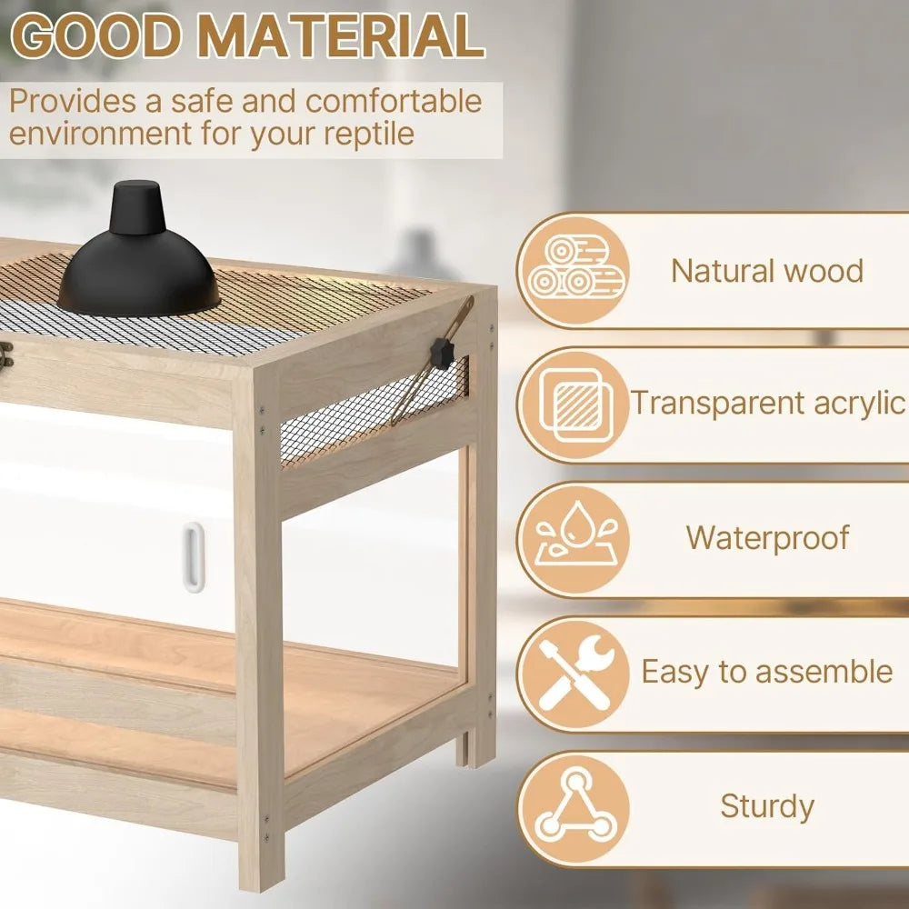 80 Gallon Large Reptile Tank – 4x2x2 Enclosure with Mesh Top & Acrylic Sides – Wooden Reptile Habitat for Bearded Dragons, Snake