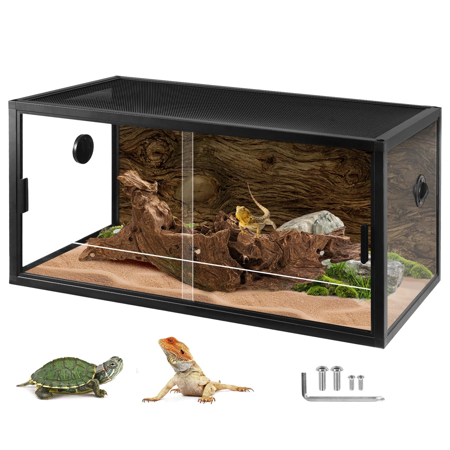 Reptile Tank 35.43x17.72x17.72inches Reptile Terrarium with Sliding Door&Mesh Top Secure for Bearded Dragon, Gecko,Snake,Lizard