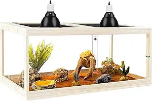 Bearded Dragon Habitat: 81 Gallon Glass Enclosure with Mesh Lid and Sliding Front Door for Reptiles