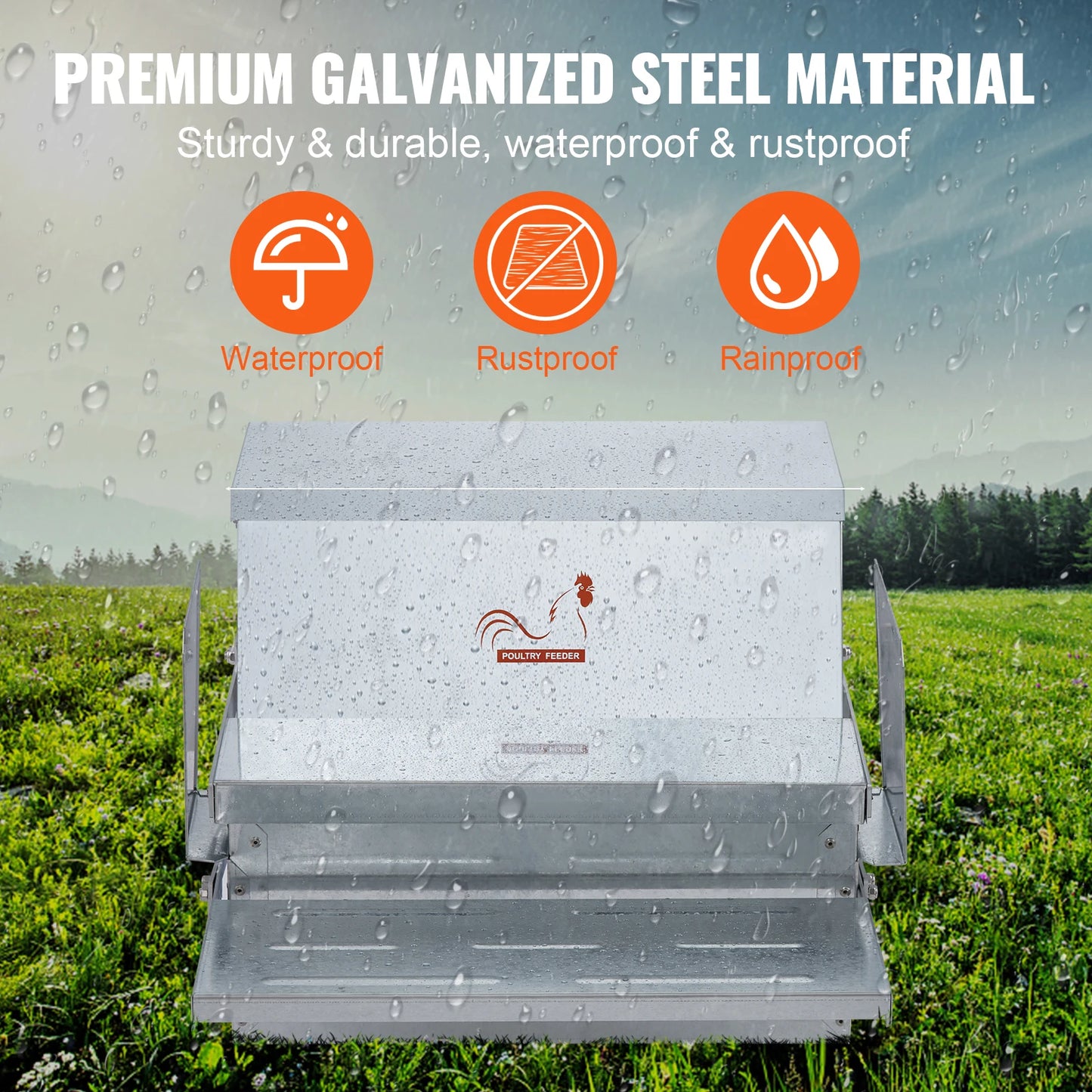 SucceBuy Automatic Chicken Feeder 25 lbs Capacity Feeds 10 Chickens up to 11 Days Galvanized Steel Poultry Feeder