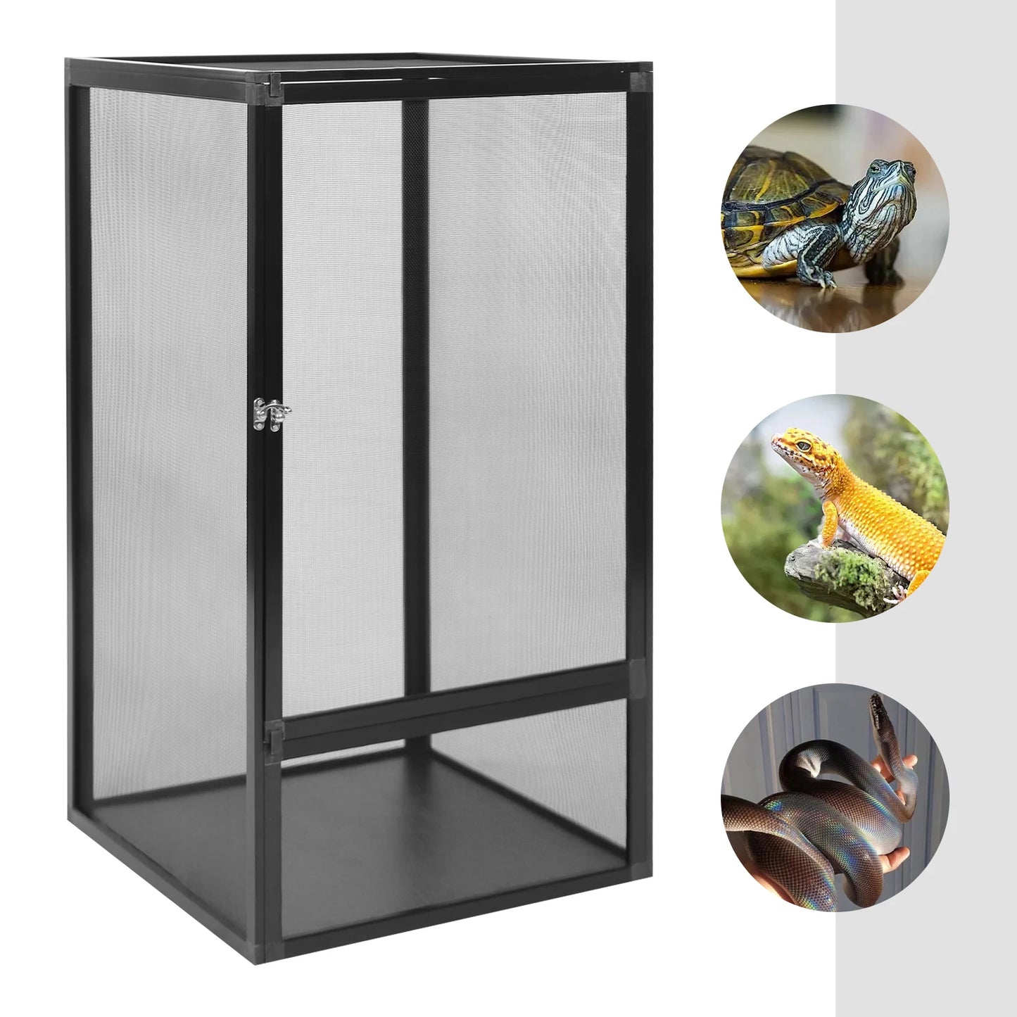 Reptile Feeding Aluminum Alloy Box,Black Rectangular Micro Habitat Terrarium Enclosure 45*45*80cm for Chameleons,Lizards
