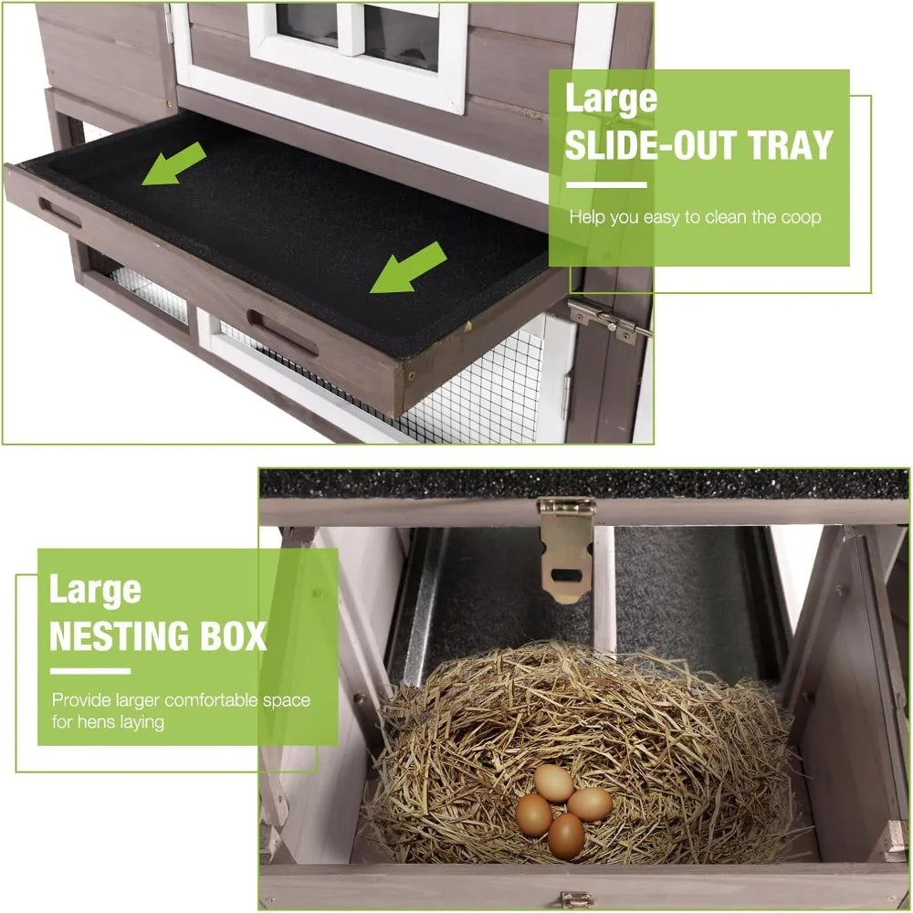 Mobile Chicken Coop with Wheels Expandable Chicken Tractor Outdoor Hen House for 2-4 Chickens 67.3 L