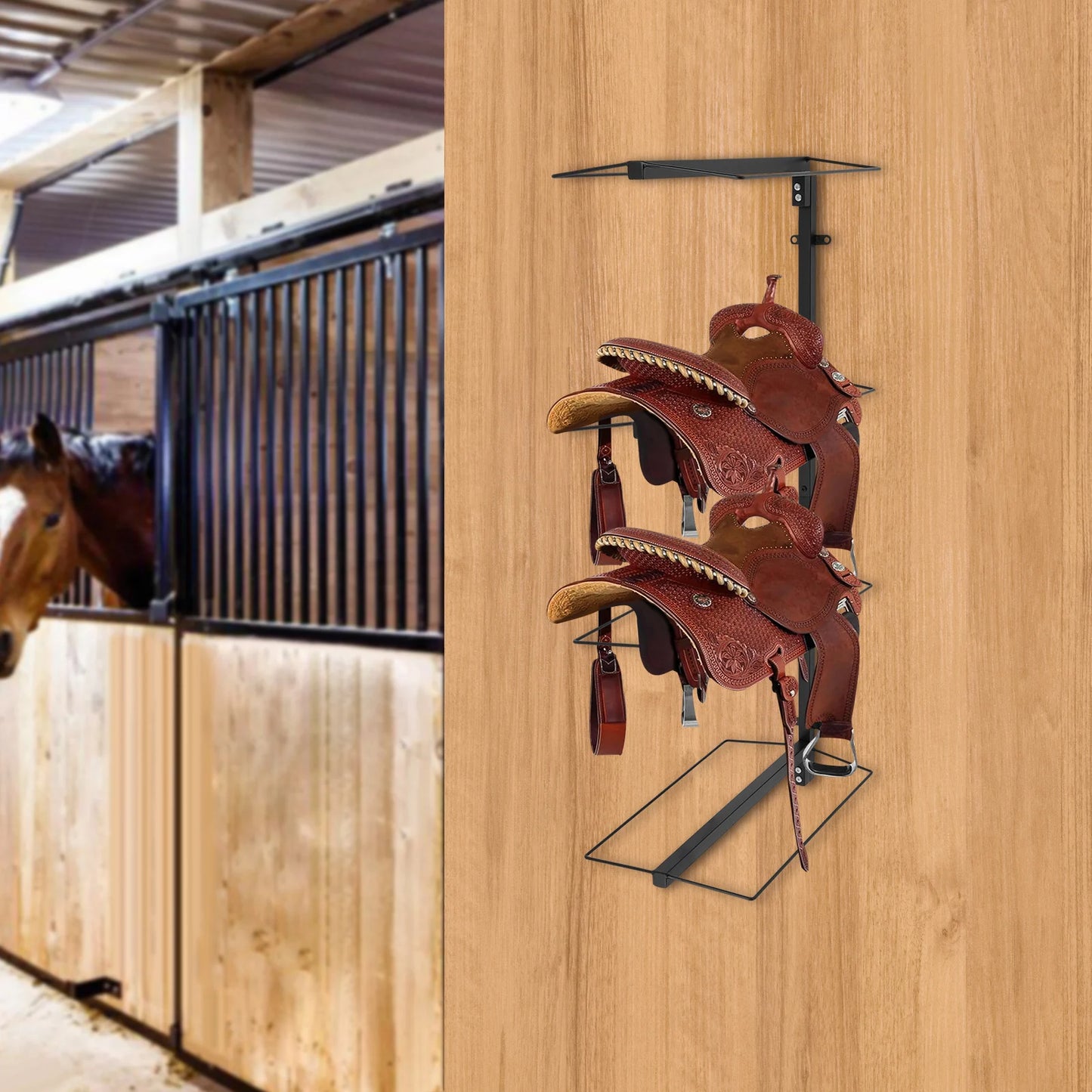 4-tier Steel Saddle Rack,Black Wall Mounted Saddle Rack 58.5*32*118cm for Horse Tack Room Stable