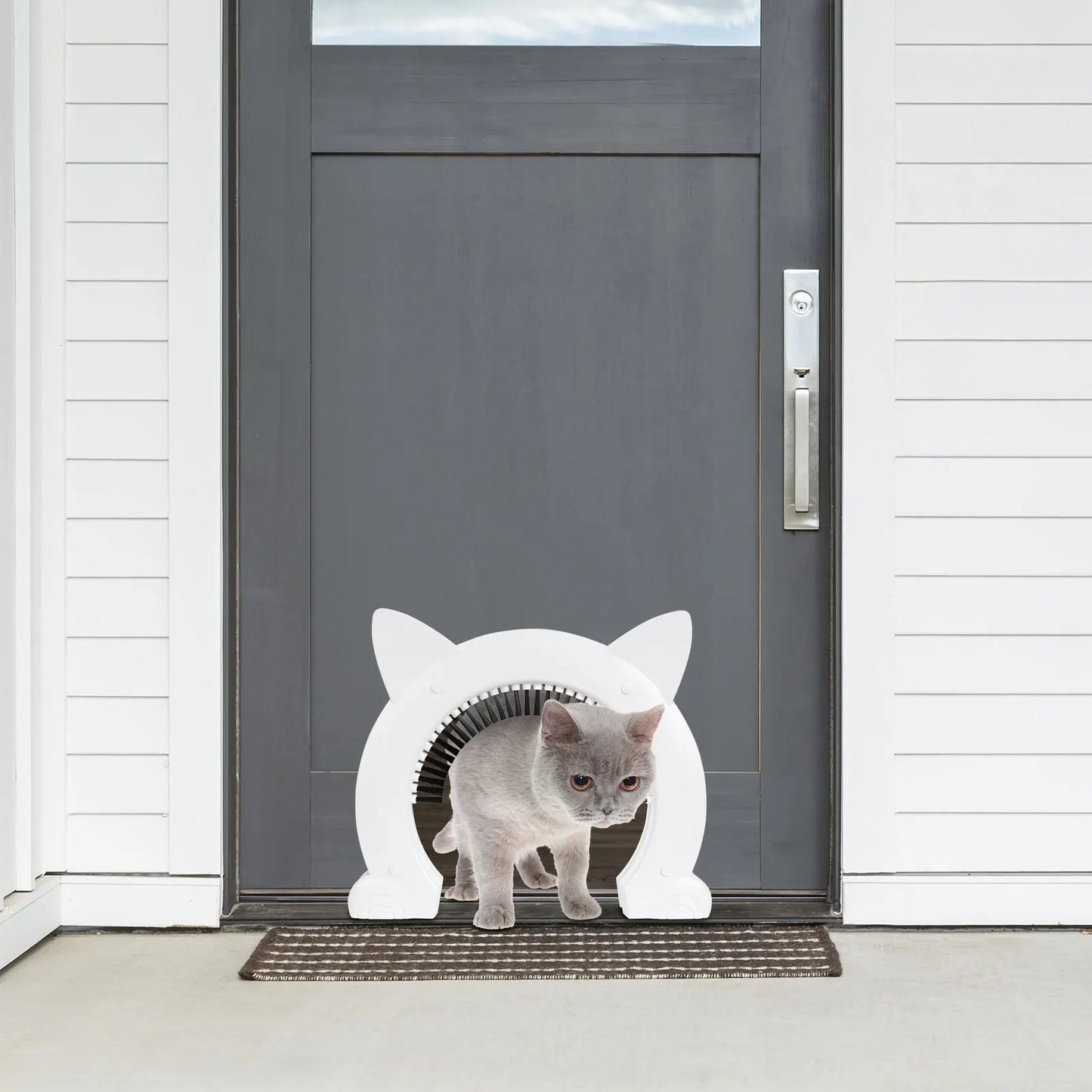 Cat Door, Pet Window, Acrylic Dome, White Brushed Flap for Large Cats, Easy Install Pet Passage, Home Interior Door