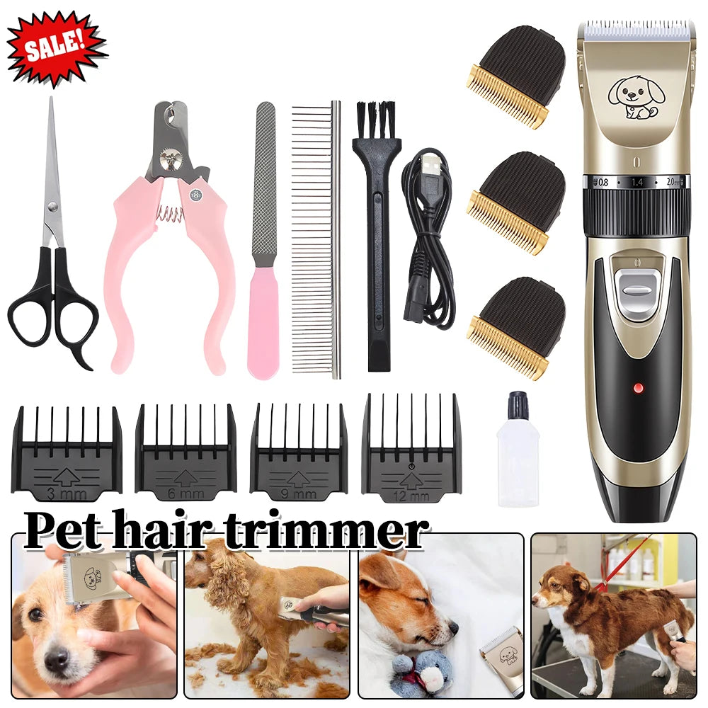Professional Cat Dog Hair Clipper Grooming Kit Rechargeable Pet Hair Trimmer Shaver Set Animals Hair Cutting Machine Low-Noise