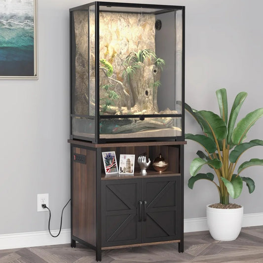 GDLF Terrarium Stand Reptile Tank Stand with Accessories Storage and Power Outlets for 24”Wx18”D Reptile Terrarium