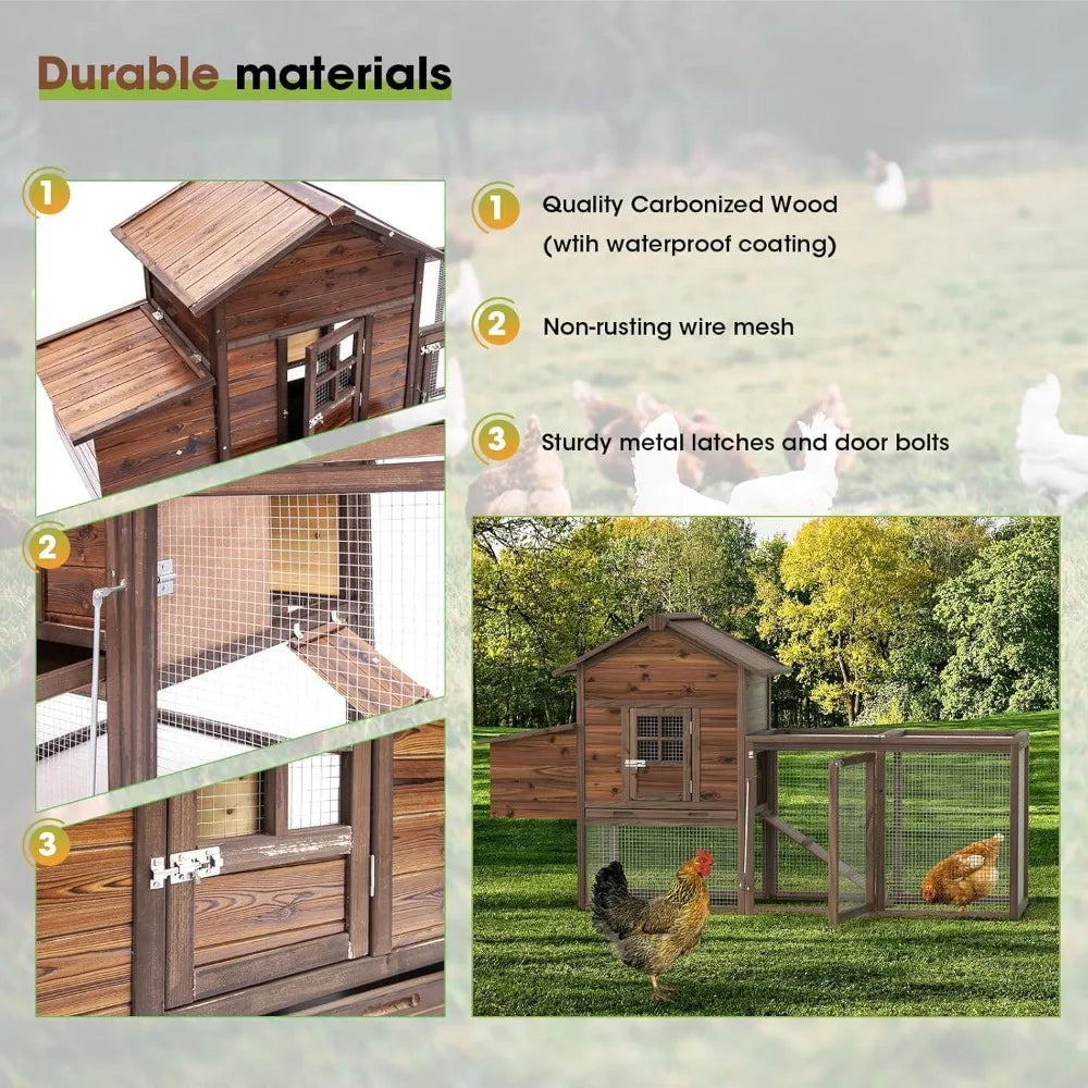 Large Wooden Chicken Coop, 160IN Outdoor Chicken Cages and Run with Nesting Boxes for 2-8 Chickens, Hen Run Poultry Pet