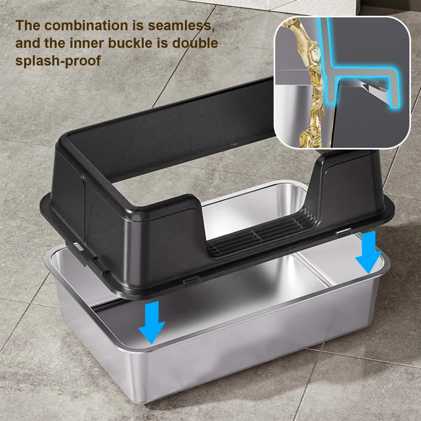 Stainless Steel Litter Box With Lid High Sided Litter Box Suitable For Middle and Small Cats Splash-Proof Cat Litter Box