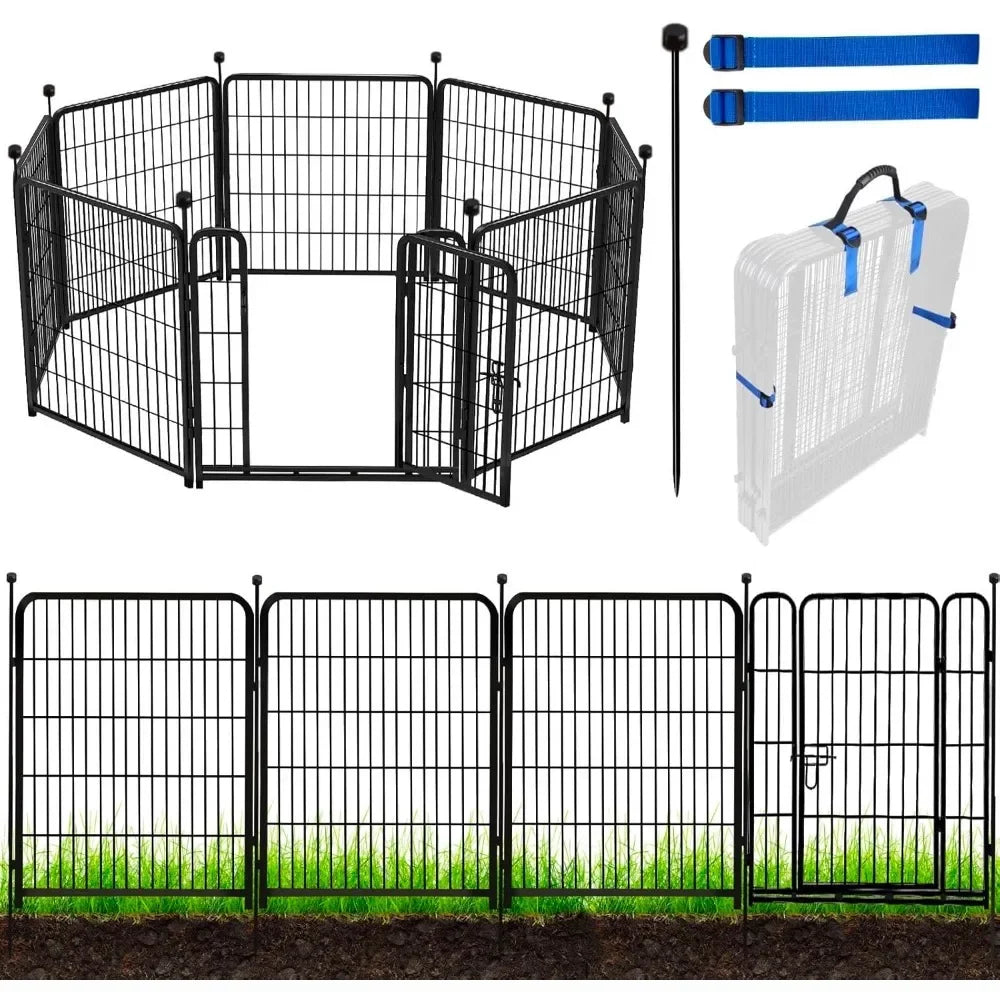 Tall Garden Fence, 48 Inch (H) 10 Pieces Heavy Duty Iron Metal Animal Fence, Indoor or Outdoor Dog Fence