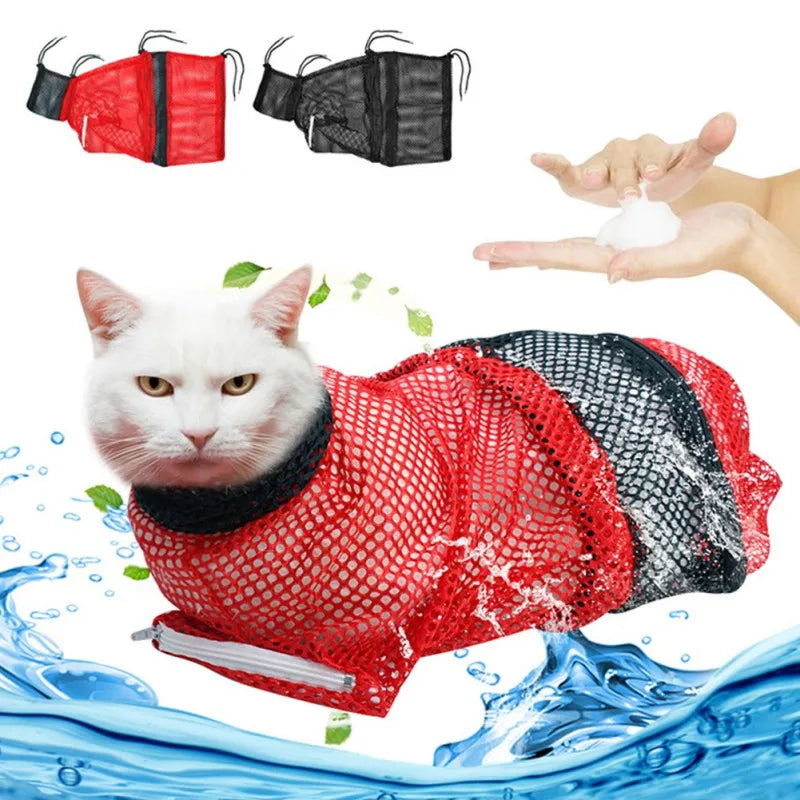 Mesh Cat Groom Bath Bag Pet Adjustable Grooming Washing Bags Cat Anti Scratch Bite Nail Trim Inject Examing Restraint Bags