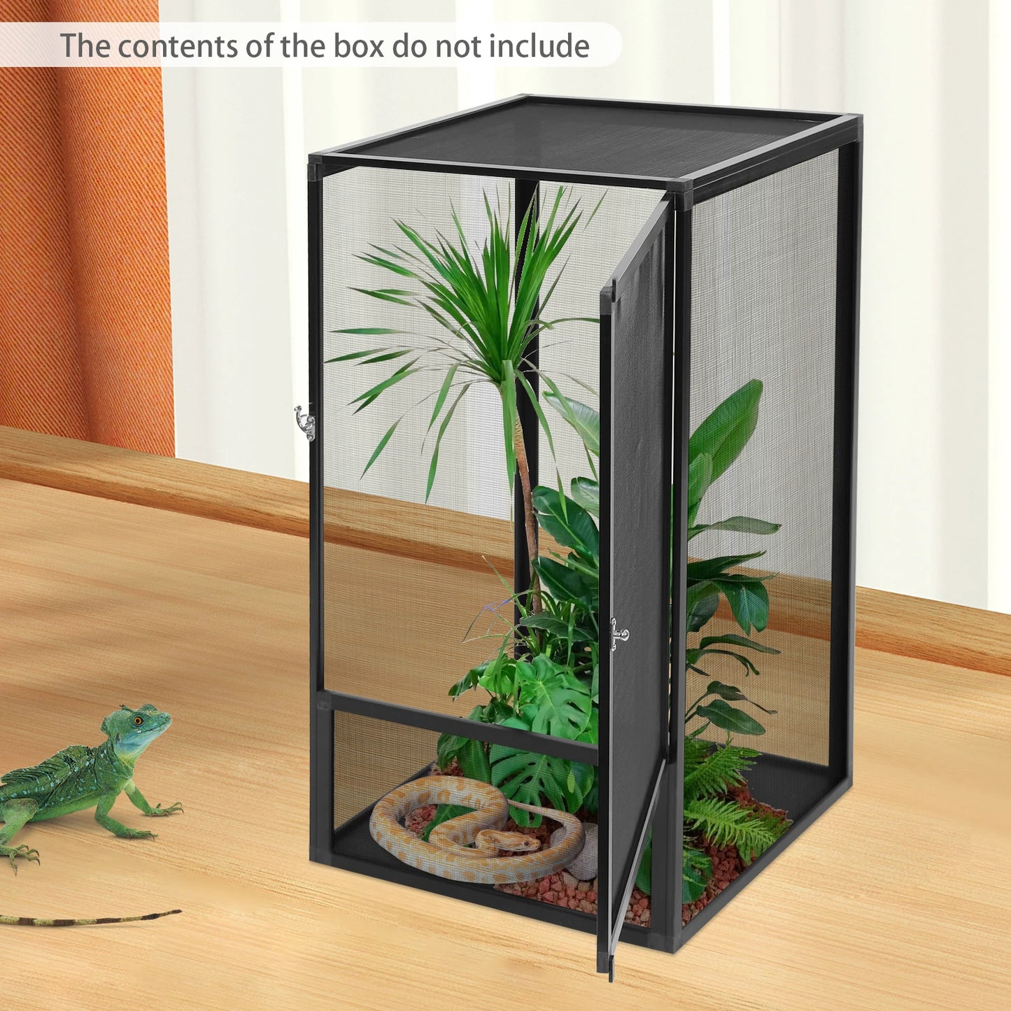 Reptile Feeding Aluminum Alloy Box,Black Rectangular Micro Habitat Terrarium Enclosure 45*45*80cm for Chameleons,Lizards