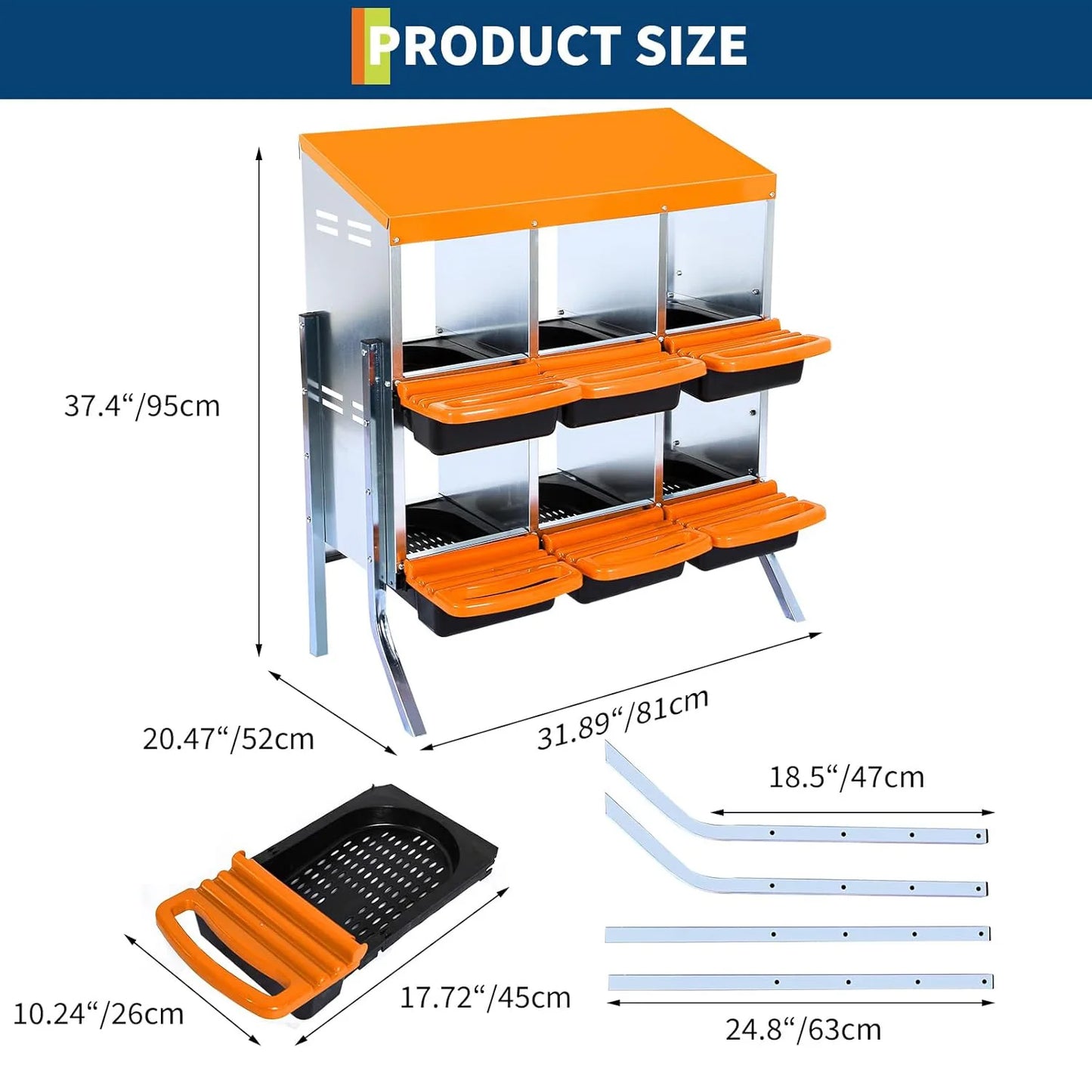 2-Tier Heavy Duty Metal Chicken Nesting Box 6/8/10 Compartment Roll Away Waterproof Roof Rust-Resistant Hen Coop Nest