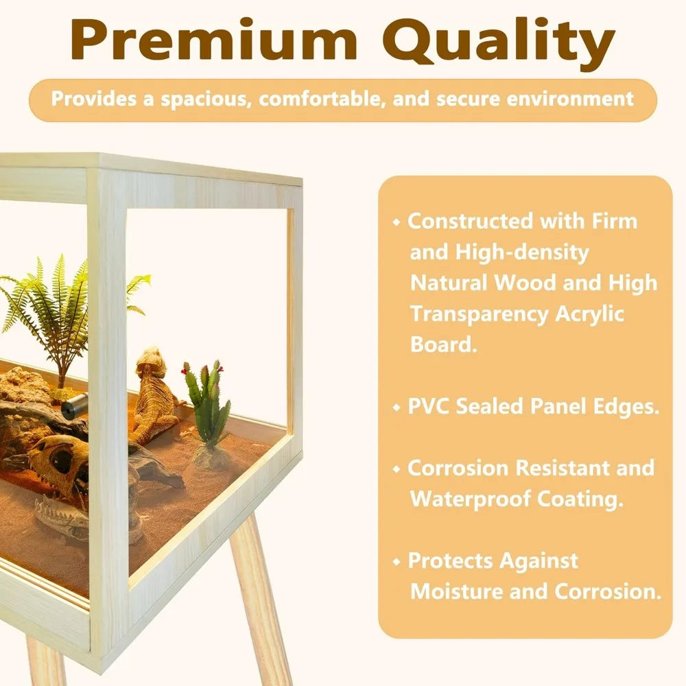 Large Bearded Dragon Enclosure with Legs, Tortoise Habitat featuring Metal Mesh Lid, Secure Lockable Reptile Cage, Snake Tank