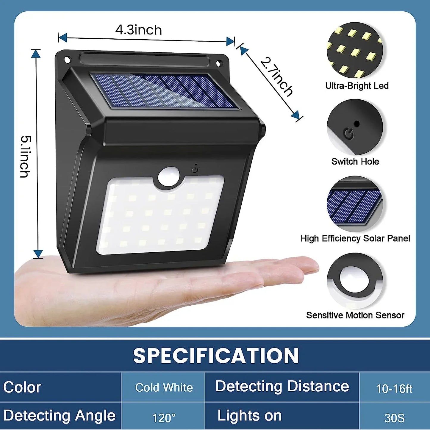 Solar Outdoor Lights - 4 Pack Motion Sensor Safety Lights with 3 Lighting Modes for Garden Fence, Patio Deck, Garage.