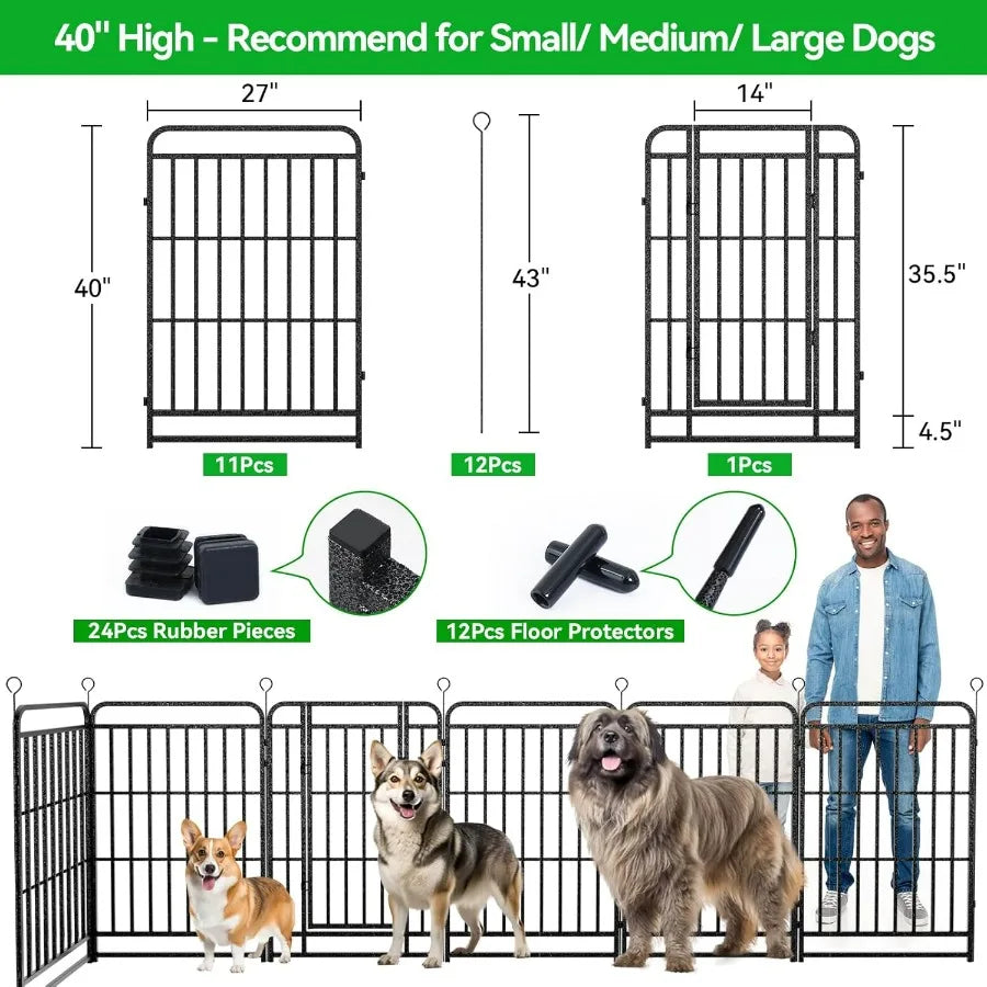Portable Outdoor Dog Playpen with 12 Panels 40 Height Heavy Duty Thick Pipe AntiRust Design Includes Doors Ideal for RV Camping