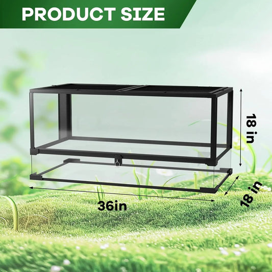 Reptile Glass Terrarium with Top & Side Screen Ventilation Reptile Terrarium, Double Hinge Door  Anti Escape Reptile Tank