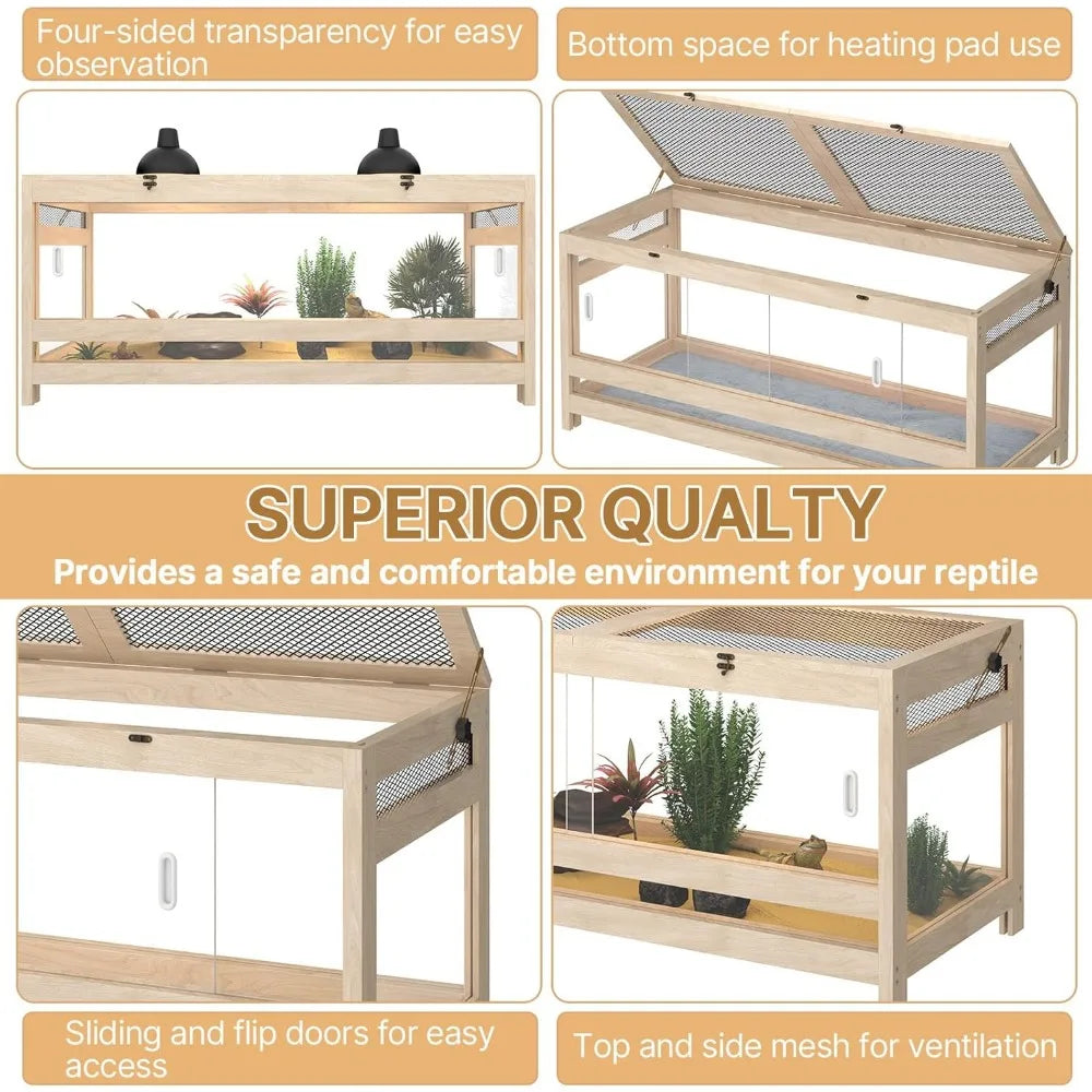 80 Gallon Large Reptile Tank – 4x2x2 Enclosure with Mesh Top & Acrylic Sides – Wooden Reptile Habitat for Bearded Dragons, Snake