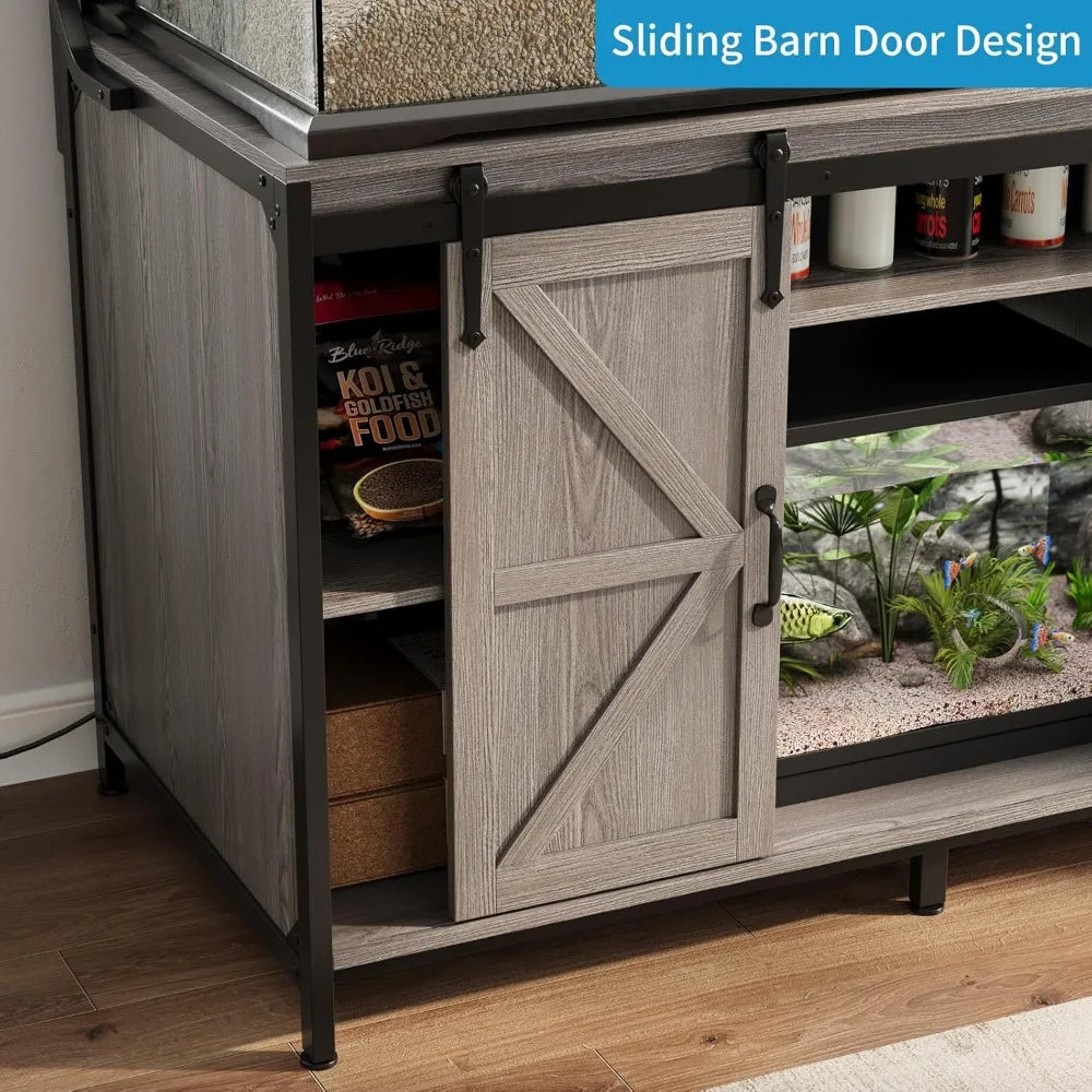 VOWNER Farmhouse Reptile Tank Stand with Power Outlet, 48 X 24 Tabletop Fits up to 120 Gallon Bearded Dragon Tank, Heavy Duty Aq