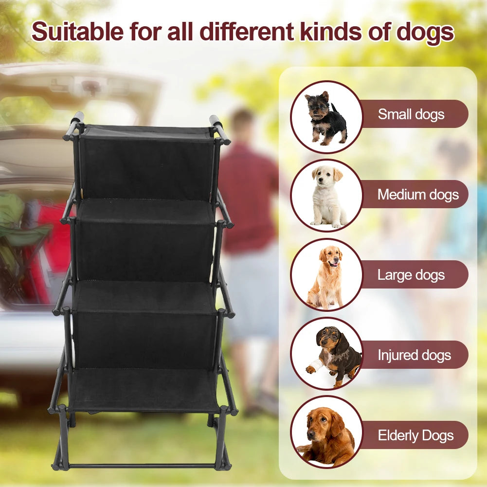 4 Steps Pet Ramp Foldable Dog Pet Ramp with Nonslip Surface Pet Ladder Lightweight Portable Dog Cat Ladder Dog Car Steps for Car