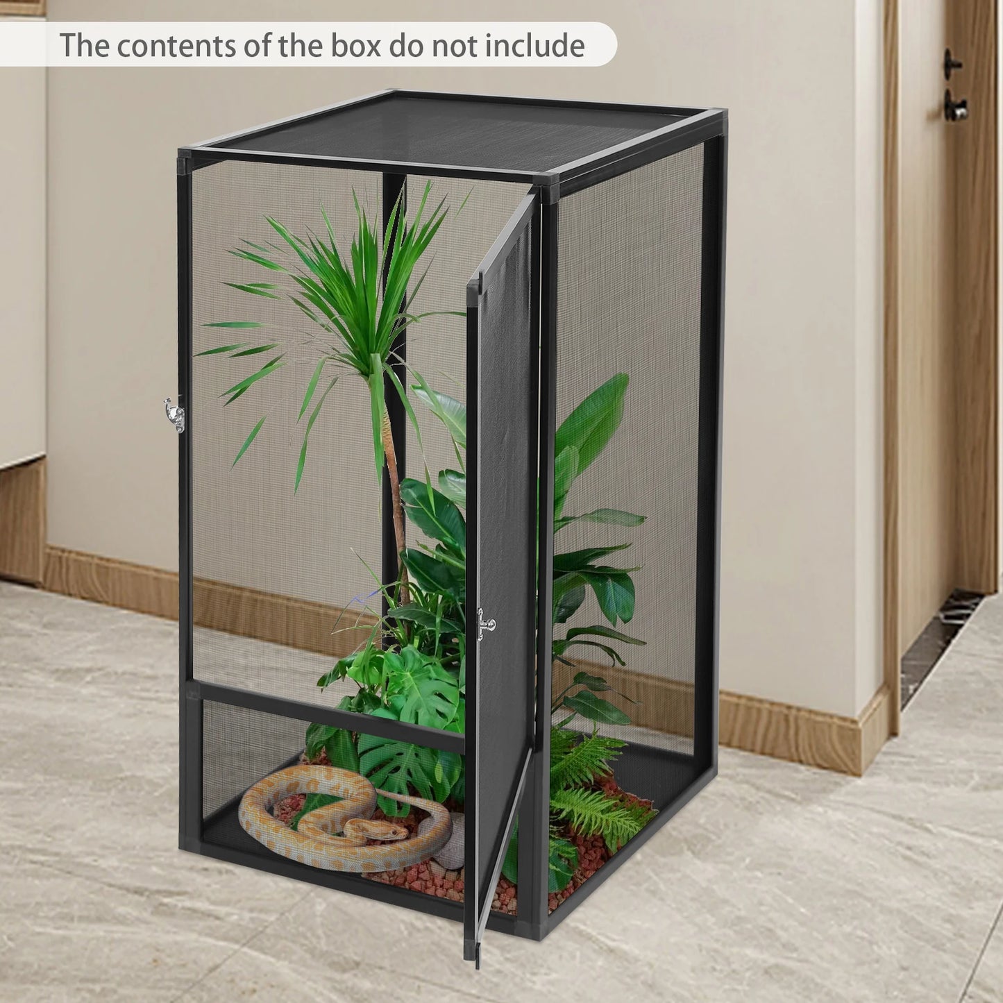Reptile Feeding Aluminum Alloy Box,Black Rectangular Micro Habitat Terrarium Enclosure 45*45*80cm for Chameleons,Lizards