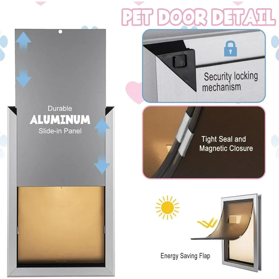 Aluminium Extra Large Dog Door 17.5 W x 27.7 H Weatherproof Aluminum Frame Pet Door with Sliding Lock Panel Easy to Install Dur