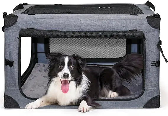Soft Collapsible Dog Crate - 24 Inch Portable Soft Sided Travel Dog Crates for Small Dogs, 4-Door Foldable Dog Carrier, Pe