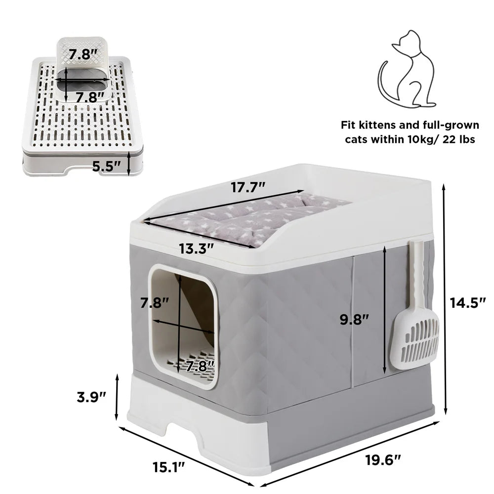 Large Cat Litter Box Enclosure Toilet Pet Hidden Cabinet House Cat Litter Tray Potty with Top Cushion Mat Bed and Litter Scoop