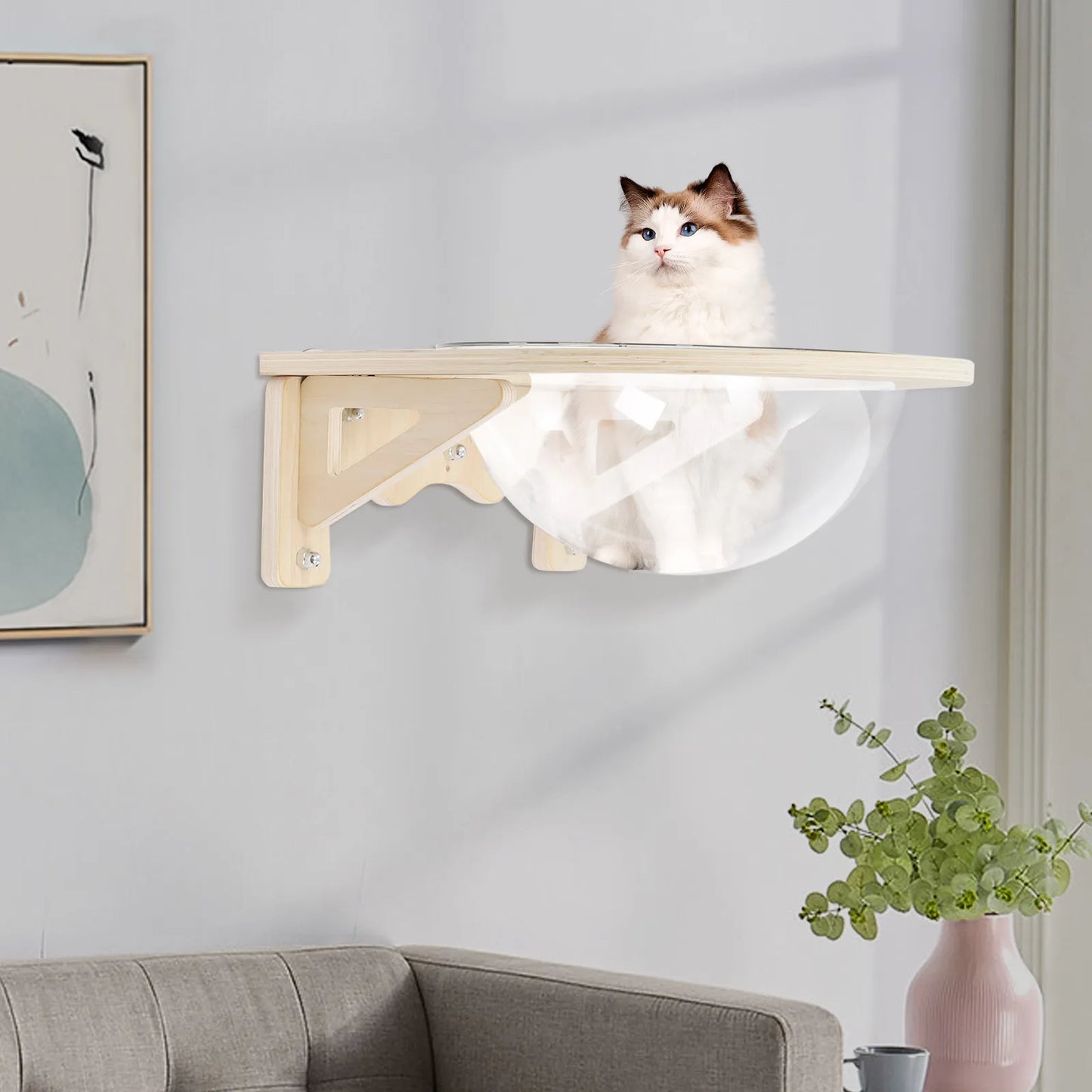 Modern Wall Mounted Cat Bubble Bed, Transparent Cat Capsule Pod, Clear Window Cat Hammock, Cozy Hanging Pet Bed for Indoor Cats