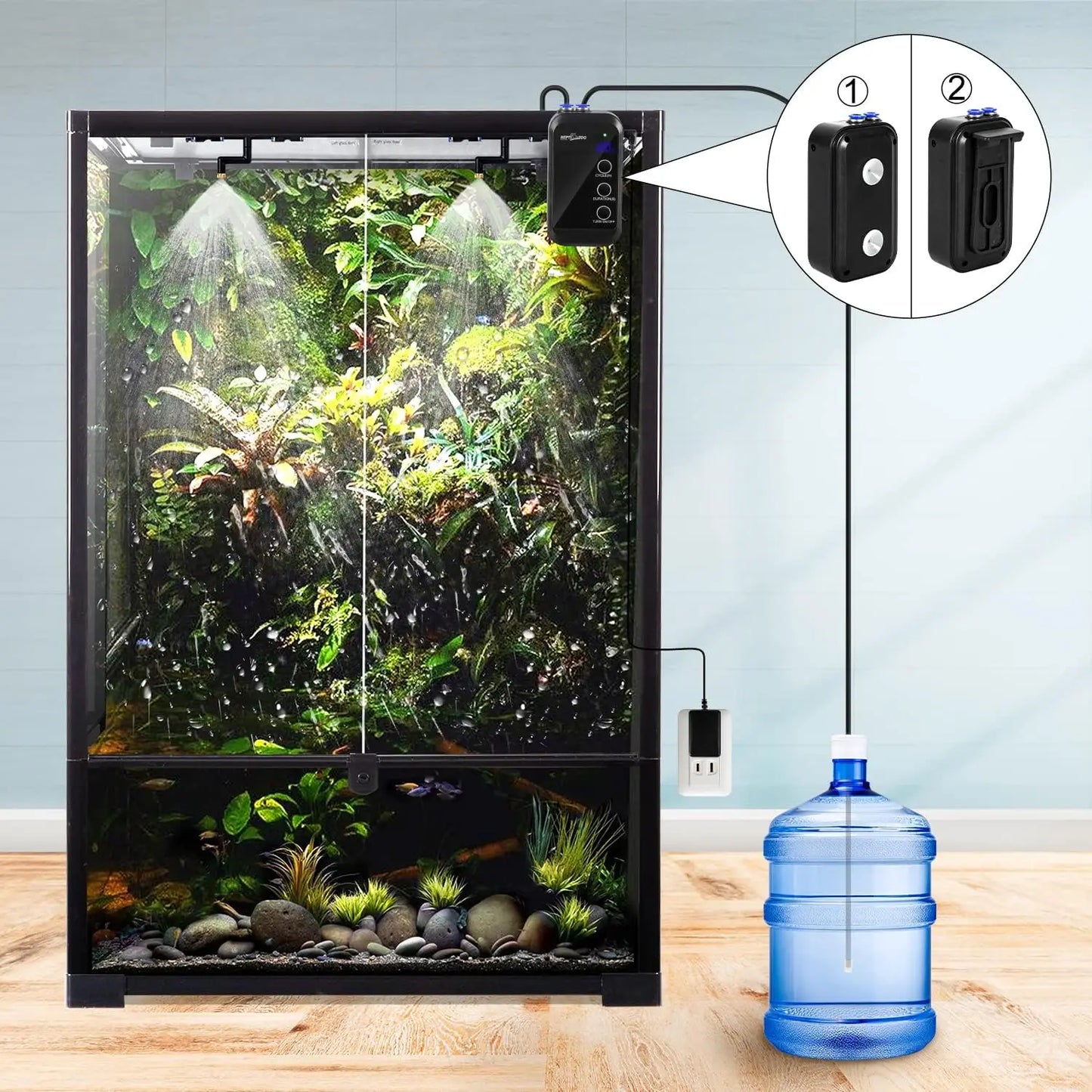 Reptile Humidifier, Mini Automatic Misting System with Adjustable Nozzles for Terrariums