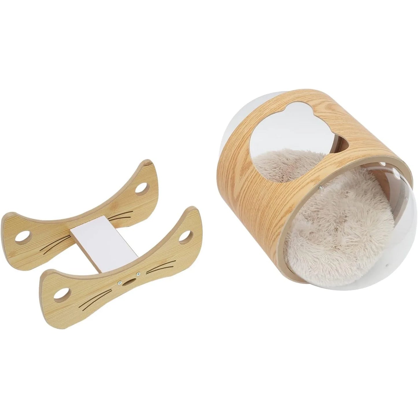 Luxury Cat Pod Bed, Wooden Frame with Clear Acrylic Dome & 3.9" Thick Cushion, Supports 18.7lb Pets (Ventilation Holes)