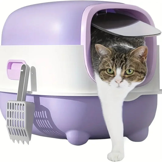 Large Cat Litter Box, Fully Enclosed, Splash Proof, Easy to Store and Install, Can Hold Cat Litter, Equipped with a Shovel