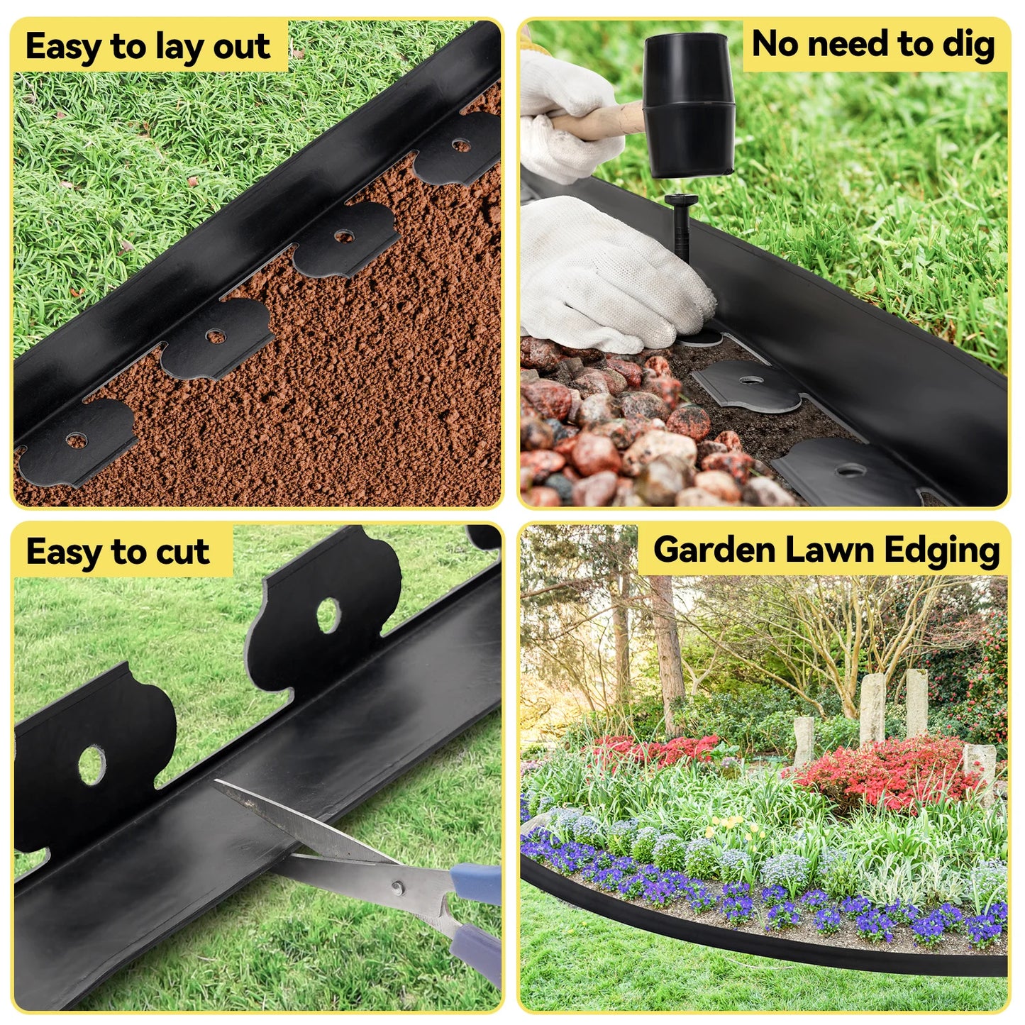 12M Fixed Garden Barrier Lawn Grass Plastic Edging Border Landscape Edging Garden Edge Kit With 60 Anchoring Spikes Easy Install