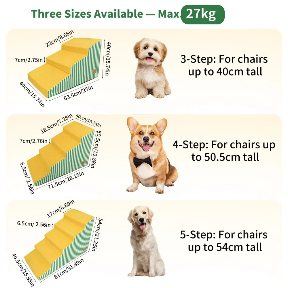 Dog Damp Step 3/4/5 Steps High-Density Foam Dog Stairs with Gentle Slope for High Beds and Sofa, Washable Cover, Vibrant Color